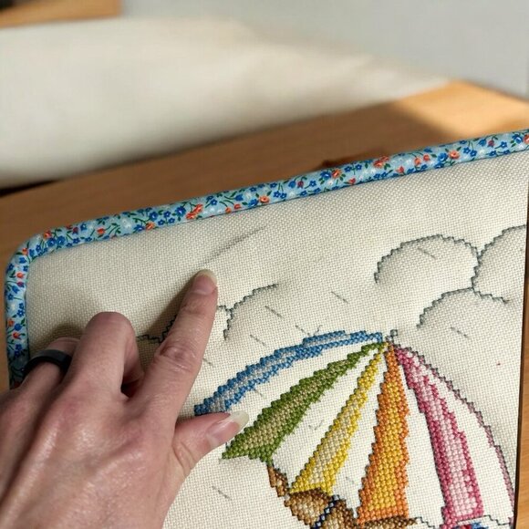 Vintage Elsa Williams Rainbow Umbrella Little Girl  Framed Cross Stitch Cottage - Picture 4 of 6